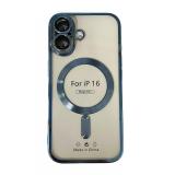 FUNDA DE GALVANOPLASTIA + PROTECCIÓN DE LENTES + MAGNETIC PARA APPLE IPHONE 16 AZUL