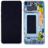 TOUCH DIGITIZER + DISPLAY LCD COMPLETE + FRAME FOR SAMSUNG GALAXY S10 PLUS S10+ G975F PRISM BLUE SERVICE PACK SCREEN + FRAME (NOT ORIGINAL)